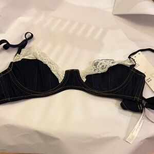 Urban Outfitters navy and White Lace Bra